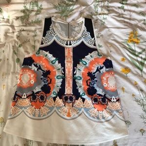 Anthropologie | Orange/Navy sleeveless print top
